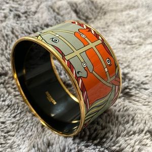 Authentic Hermes Wide Equestrian enamel and gold bracelet